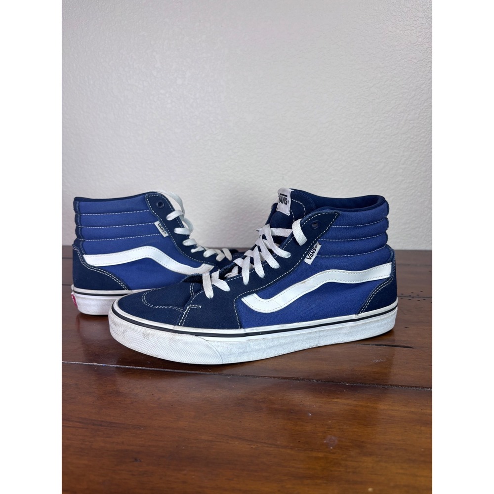 Vans Sk8-Hi Sneakers Womens 8.5 Navy Blue Canvas Suede High Top Skate Shoes